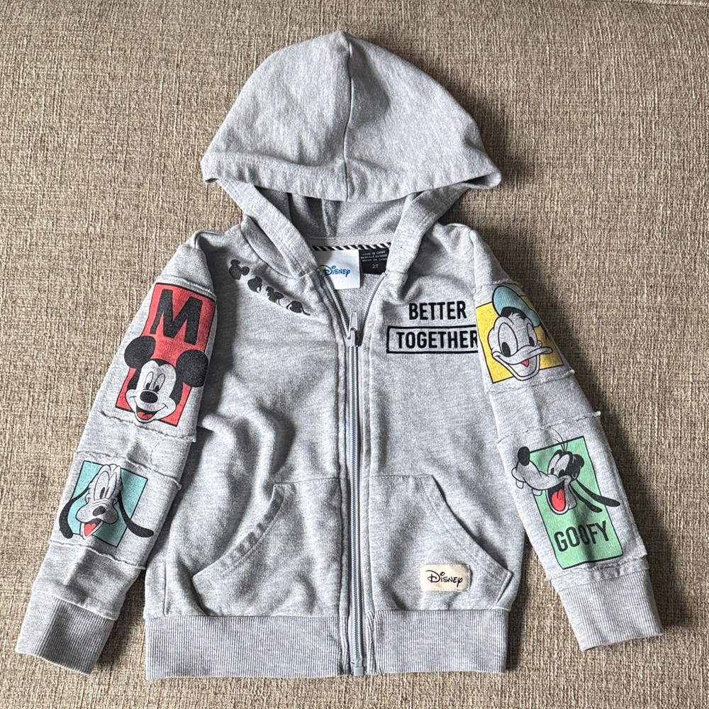 Disney Kids Gray Hoodie with Mickey, Donald, Goofy, and Pluto- size 2T